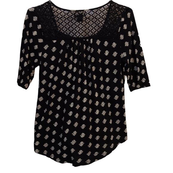 LUCKY BRAND Blouse Top M Crochet Lace‎ Embroidery Boho Romantic Festival Floral - Picture 2 of 9